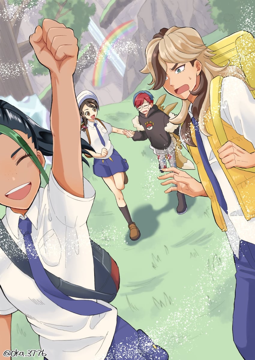 juliana, nemona, arven, and penny (pokemon and 1 more) drawn by oka_3776