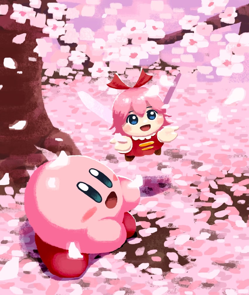 kirby and ribbon (kirby and 1 more) drawn by aruco_co