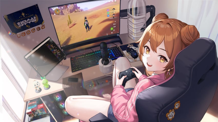 paimon, yelan, tighnari, cyno, sayu, and 1 more (indie virtual youtuber) drawn by dramz