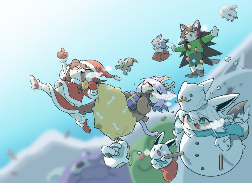 shirakami fubuki, nekomata okayu, ookami mio, inugami korone, sukonbu, and 5 more (hololive) drawn by cocomayo29_(tomato)