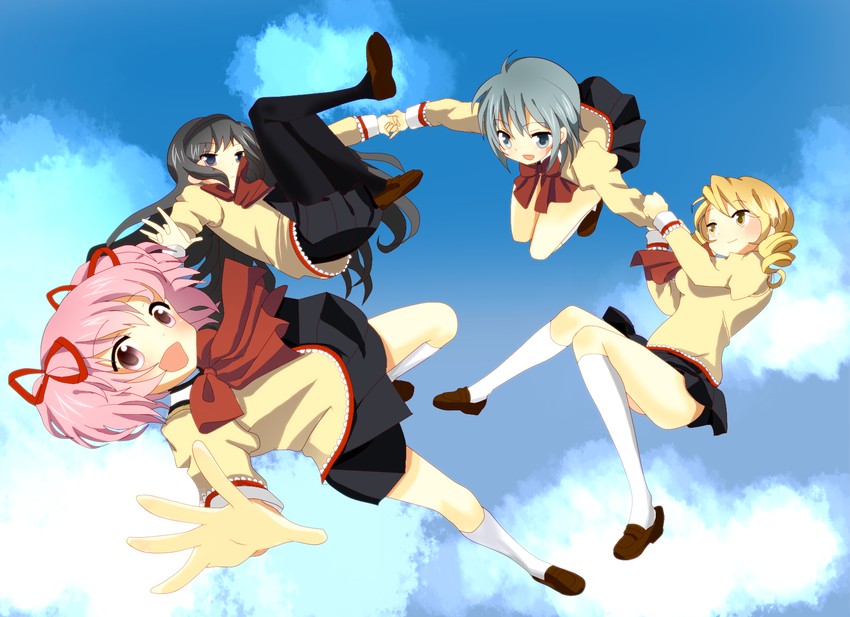 akemi homura, kaname madoka, miki sayaka, and tomoe mami (mahou shoujo madoka magica) drawn by yuiyuimoe