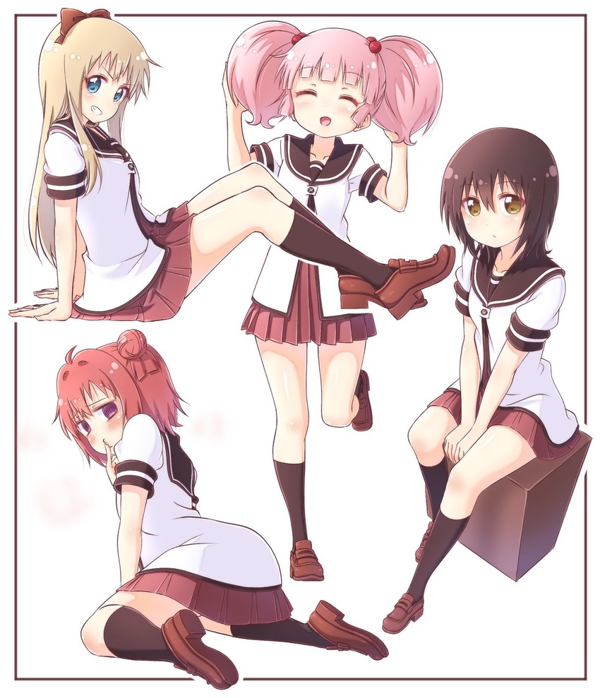 toshinou kyouko, akaza akari, funami yui, and yoshikawa chinatsu (yuruyuri) drawn by pontasu