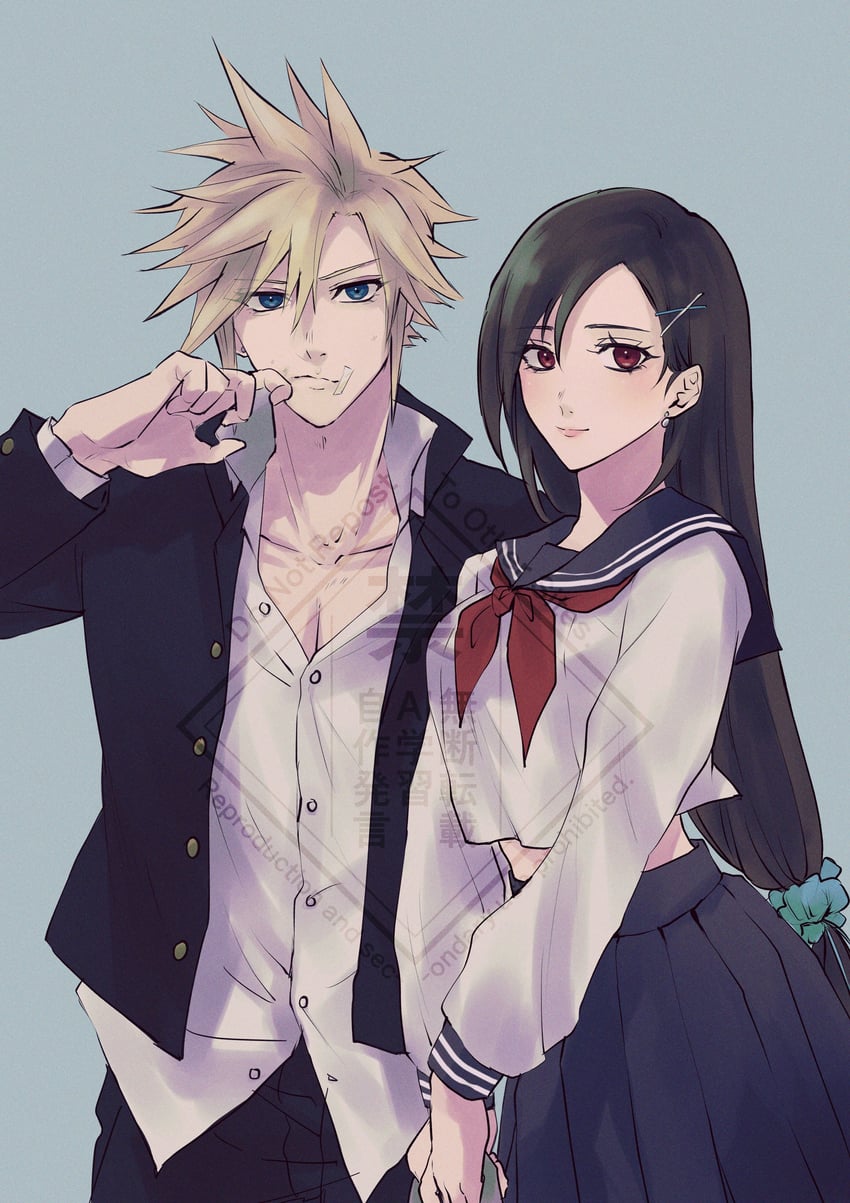 tifa lockhart and cloud strife (final fantasy and 2 more) drawn by yknk_rin