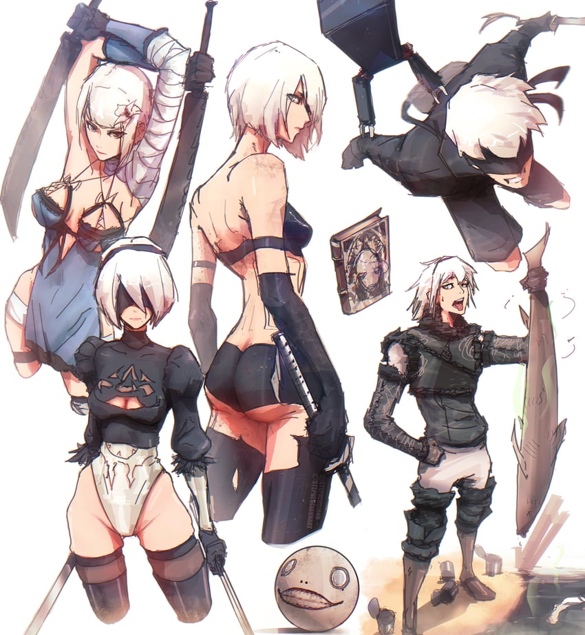 2b, 9s, pod, a2, kaine, and 1 more (nier:automata and 1 more) drawn by stephengiannart