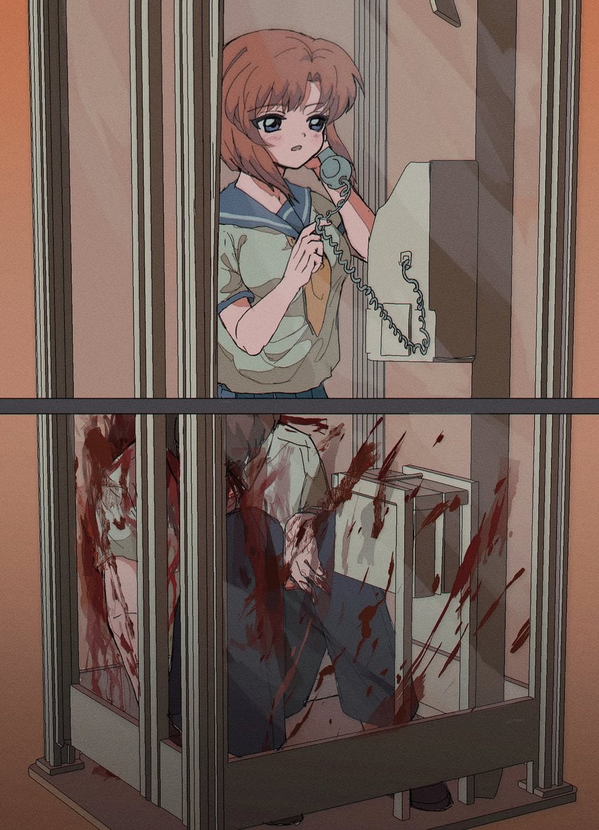 ryuuguu rena and maebara keiichi (higurashi no naku koro ni) drawn by rxnal0