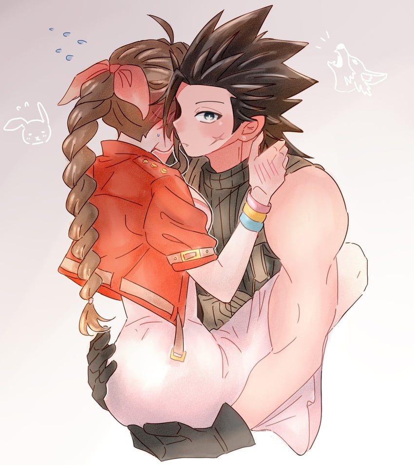 aerith gainsborough and zack fair (final fantasy and 2 more) drawn by 7_(milu577610)
