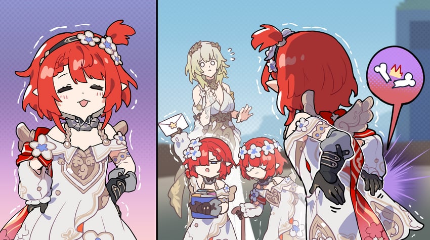 aglaea, tribbie, trianne, and trinnon (honkai and 1 more) drawn by sakana_(fishchunk)