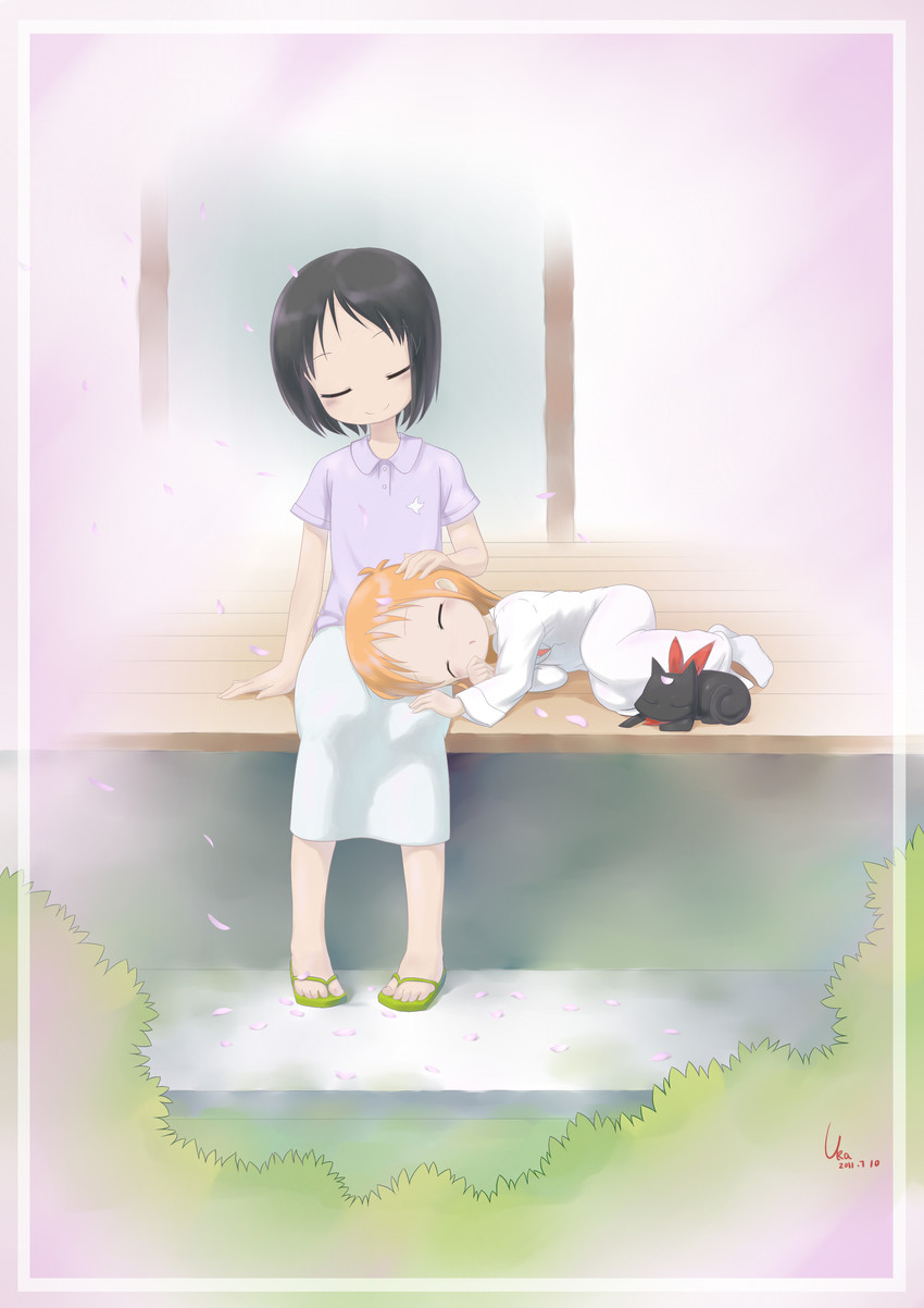 shinonome nano, professor shinonome, and sakamoto (nichijou) drawn by zimajiang