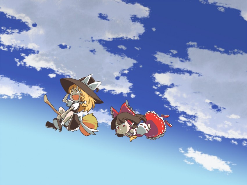 hakurei reimu and kirisame marisa (touhou) drawn by hachi_(8bit_canvas)