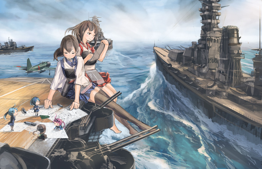 kaga, akagi, fairy, type 0 observation seaplane fairy, 601 air group pilot, and 1 more (kantai collection) drawn by doraxi