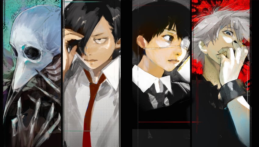 kaneki ken, kurohara tokio, and bestial choujin (tokyo ghoul and 1 more) drawn by ishida_sui