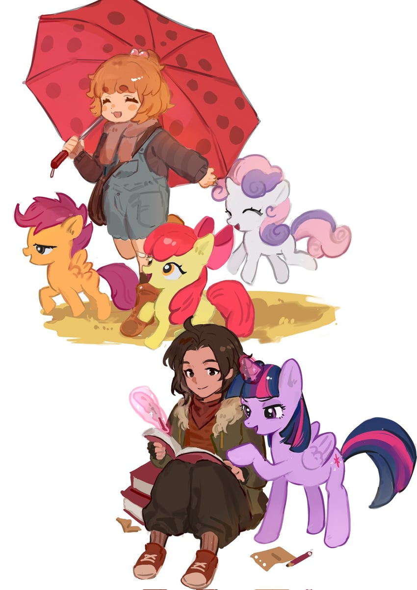 twilight sparkle, apple bloom, sweetie belle, scootaloo, qiu lin, and 1 more (my little pony and 3 more) drawn by xrsjbz