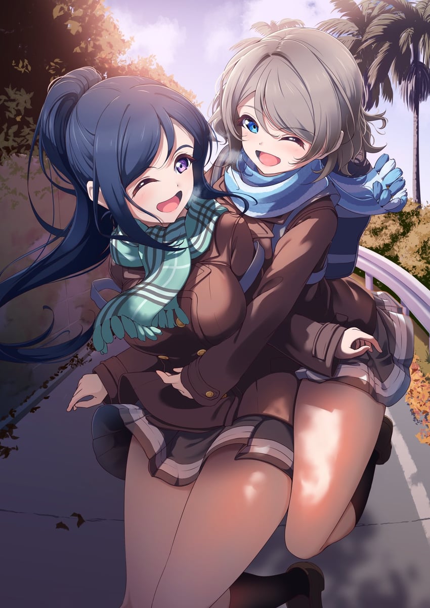 watanabe you and matsuura kanan (love live! and 1 more) drawn by amagi_(volfuji)