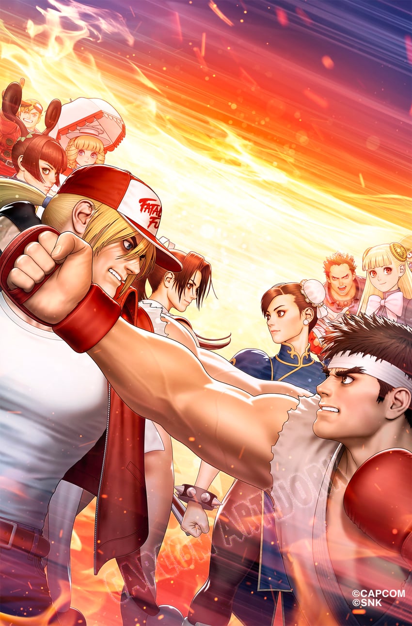 chun-li, shiranui mai, ryu, terry bogard, ingrid, and 5 more (street fighter and 12 more) drawn by mori_toshiaki