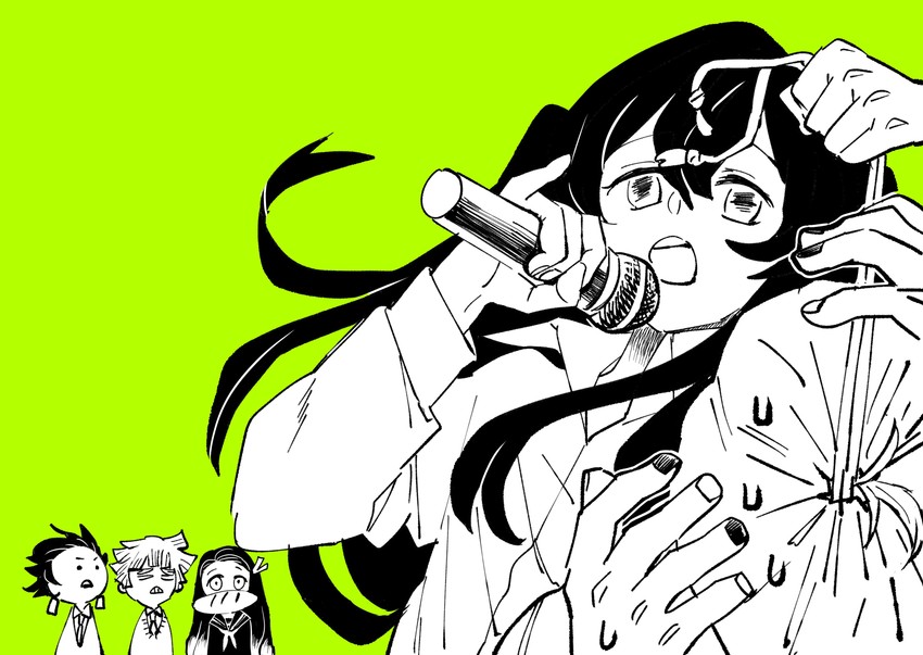 kamado nezuko, kamado tanjirou, agatsuma zenitsu, tokitou muichirou, and uzui tengen (kimetsu no yaiba and 1 more) drawn by bahyon_6969