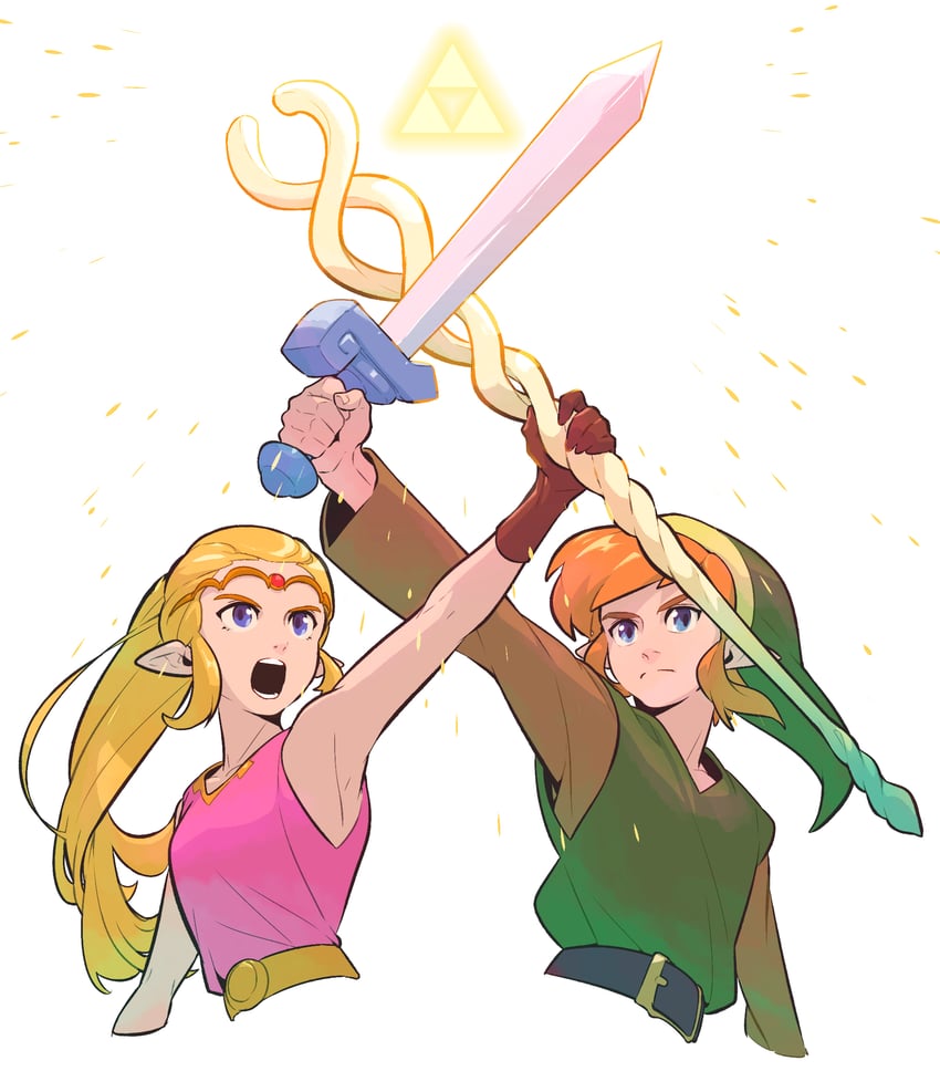 link and princess zelda (the legend of zelda and 1 more) drawn by redlhzz