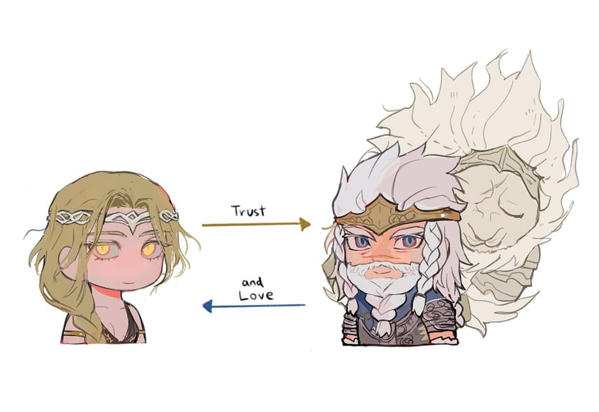 queen marika the eternal, godfrey first elden lord, and serosh (elden ring) drawn by rimyzipel