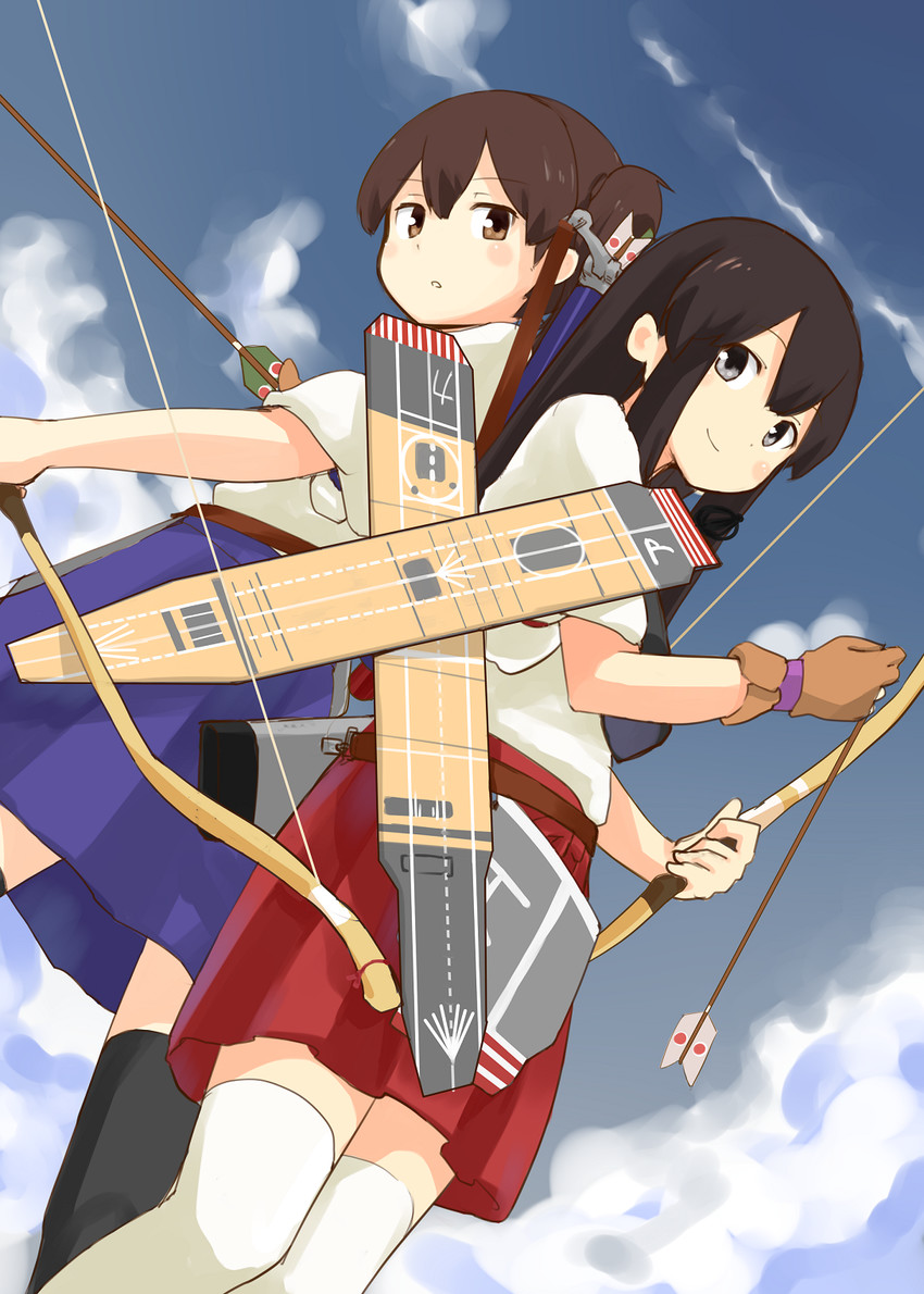 kaga and akagi (kantai collection) drawn by tekka_maki_(wafuu-bune)