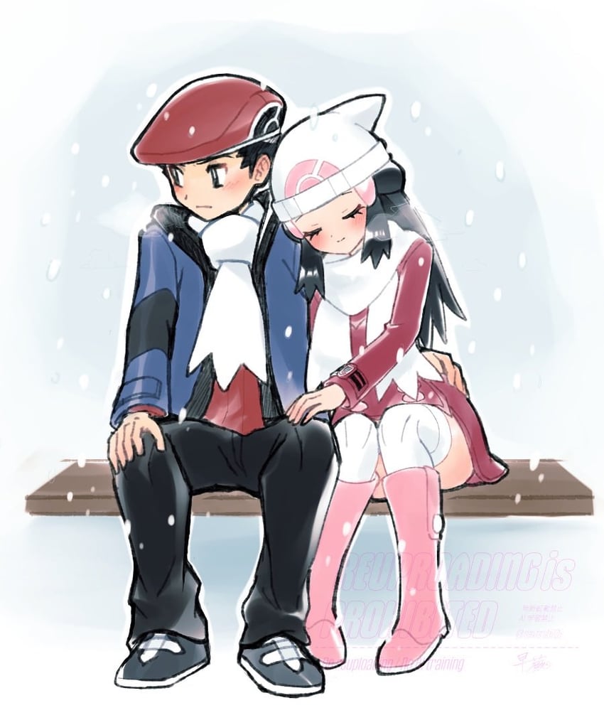 dawn and lucas (pokemon and 2 more) drawn by sawarabi_(sawarabi725)
