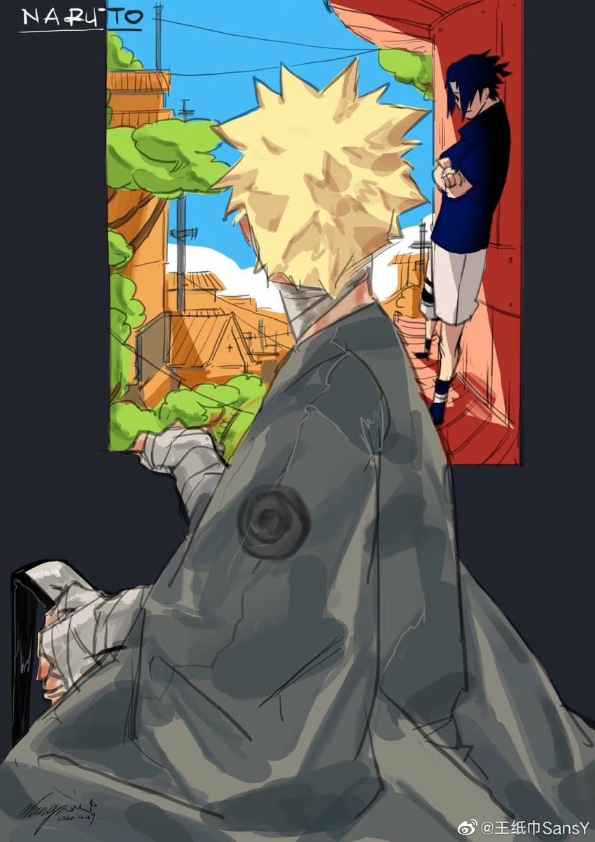uzumaki naruto and uchiha sasuke (naruto) drawn by kami_off_record