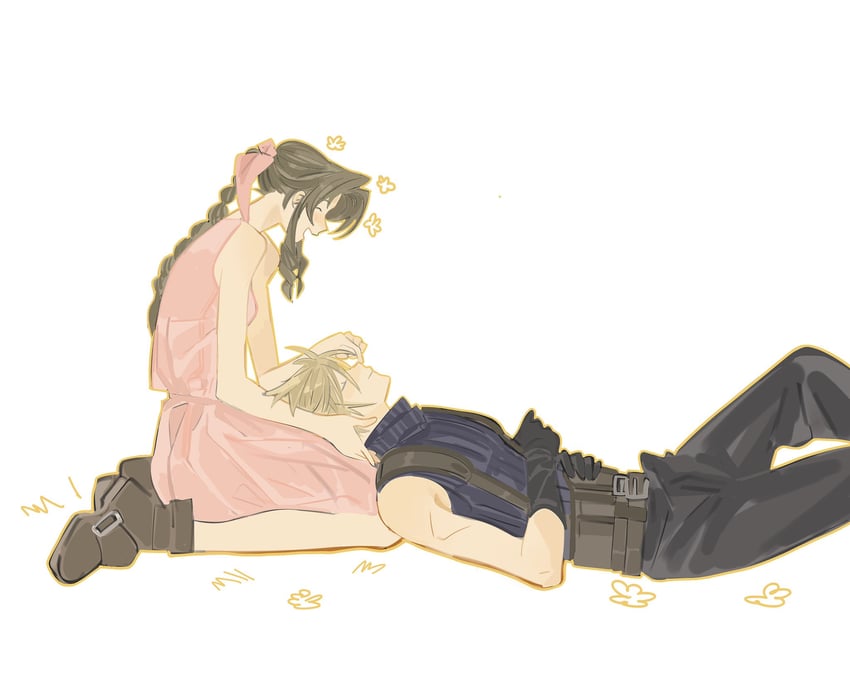 cloud strife and aerith gainsborough (final fantasy and 3 more) drawn by mmmckayyy