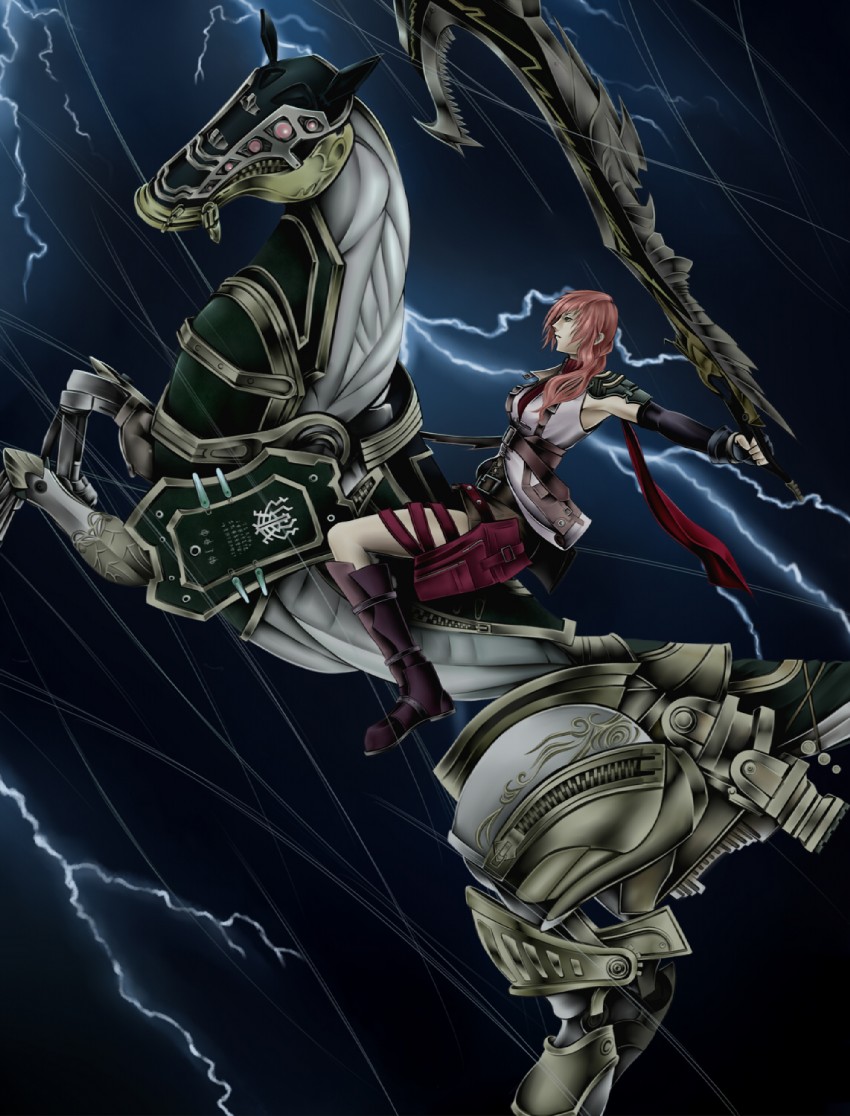 lightning farron and odin (final fantasy and 1 more) drawn by yukichi_(bancho99)