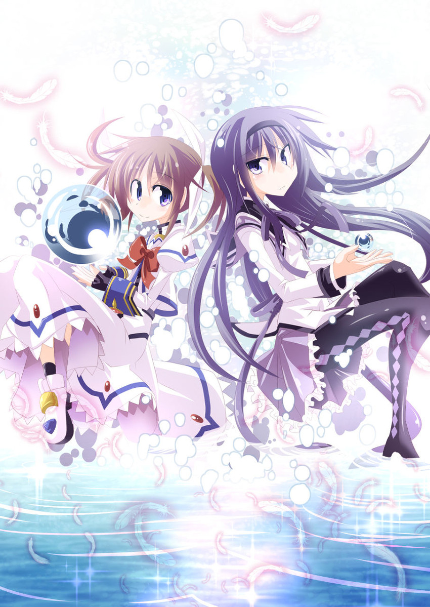 akemi homura, takamachi nanoha, and cristina valenzuela (mahou shoujo madoka magica and 2 more) drawn by kazekawa_nagi