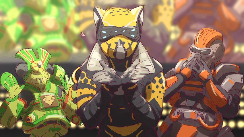 octane, pathfinder, caustic, wild speed octane, silverback caustic, and 1 more (umamusume and 1 more) drawn by kogane_mushi