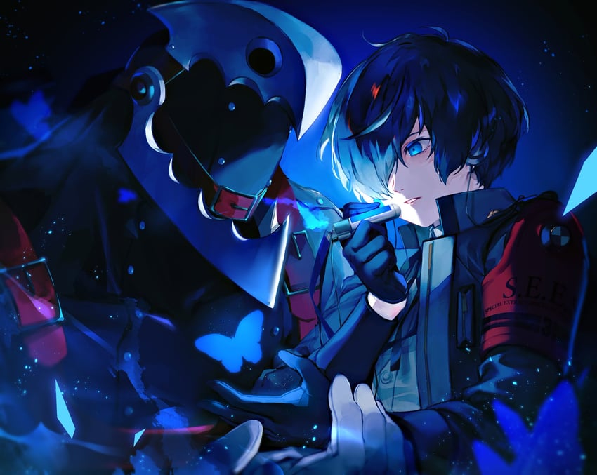 yuuki makoto and thanatos (persona and 1 more) drawn by lor_(roasyerizyonirapi)