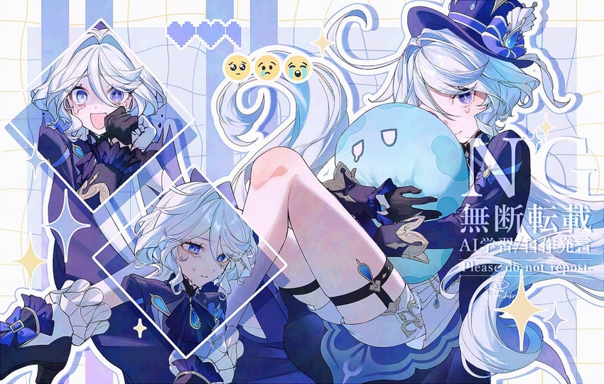 furina, slime, and hydro slime (genshin impact) drawn by nogi_(nokisaki)