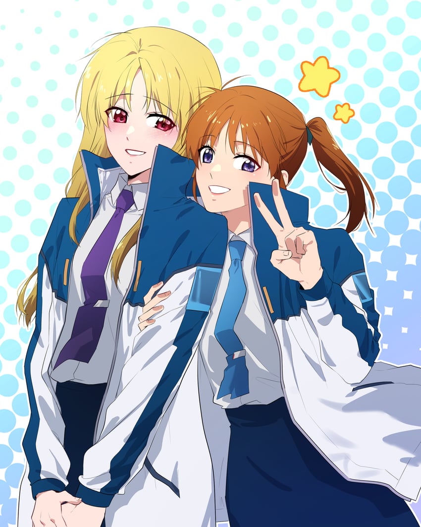fate testarossa and takamachi nanoha (lyrical nanoha and 1 more) drawn by kaichan2536
