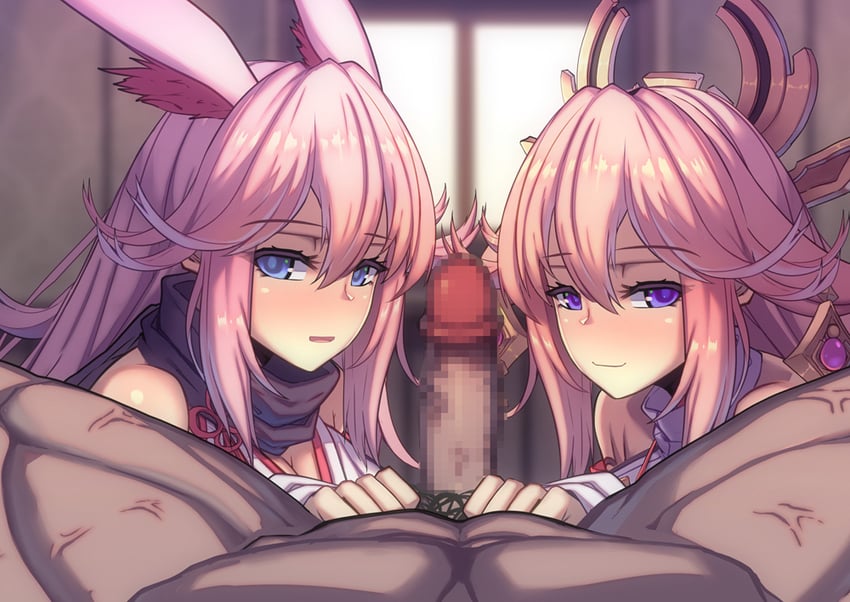 yae miko, yae sakura, and sakura ayane (genshin impact and 3 more) drawn by lao_meng