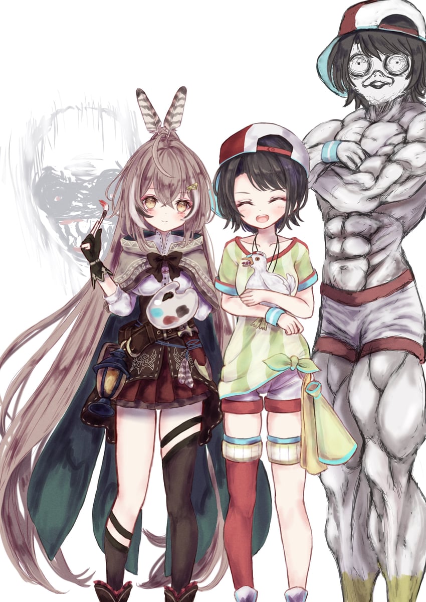 nanashi mumei, oozora subaru, subaru duck, nightmare, and nanashi mumei's horror painting (hololive and 1 more) drawn by megts0331