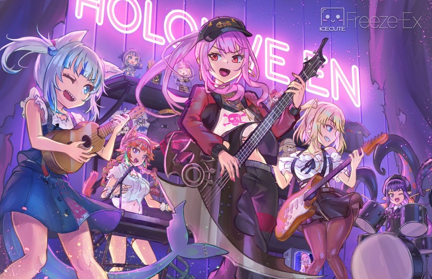 gawr gura, mori calliope, ninomae ina'nis, takanashi kiara, and watson amelia (hololive and 3 more) drawn by freeze-ex