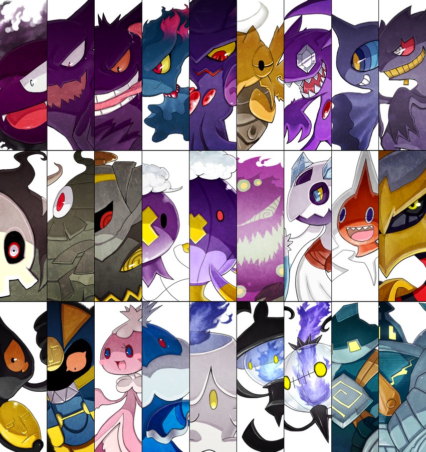 rotom, gengar, litwick, chandelure, gastly, and 22 more (pokemon and 1 more) drawn by rae_(hexedwithluck)