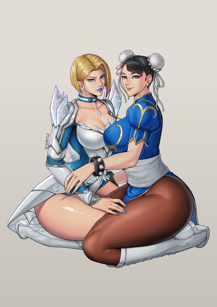 chun-li and emma frost (street fighter and 4 more) drawn by tre_artz