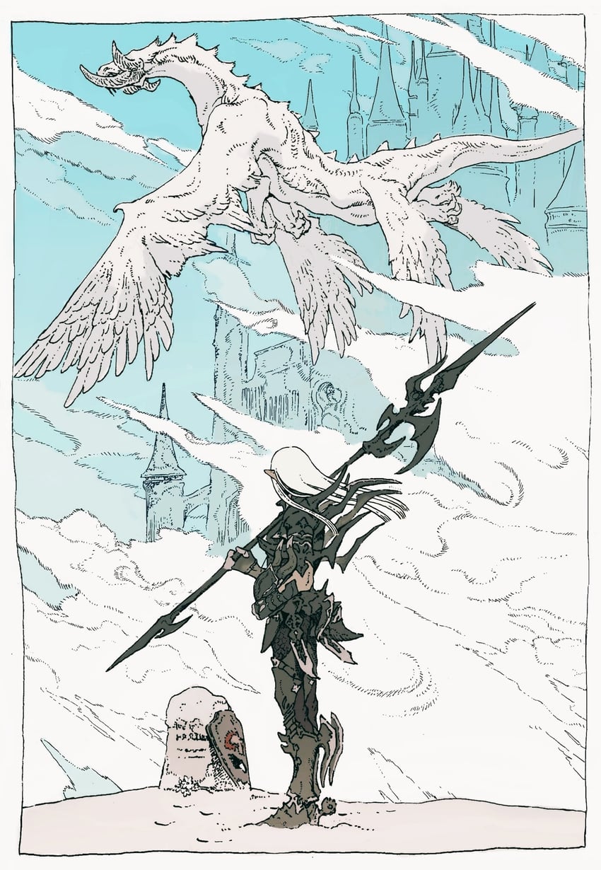 dragoon, estinien varlineau, and hraesvelgr (final fantasy and 1 more) drawn by tanuki_lll