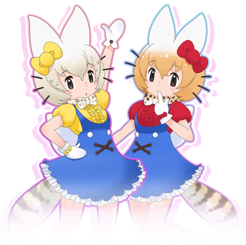serval, hello kitty, white serval, and mimmy (kemono friends and 3 more)