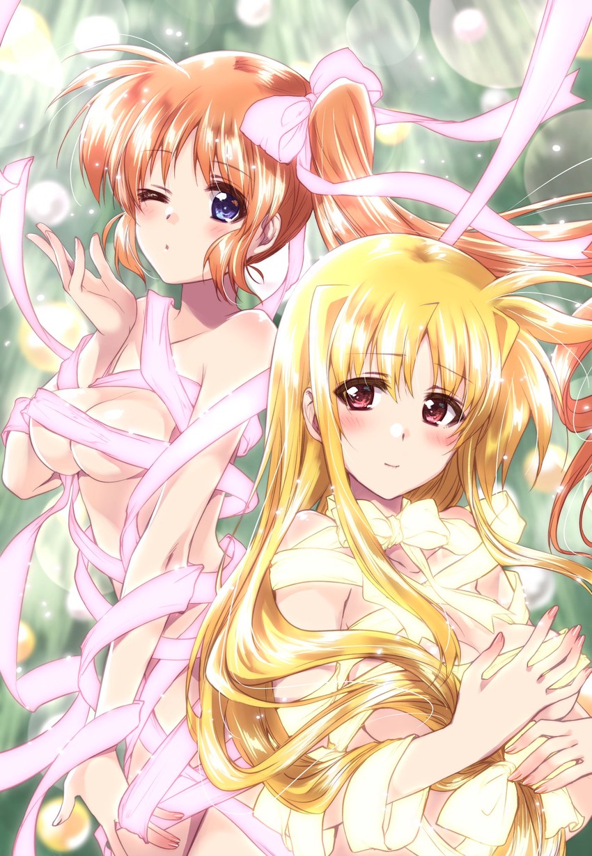 fate testarossa and takamachi nanoha (lyrical nanoha and 1 more) drawn by kuroi_mimei