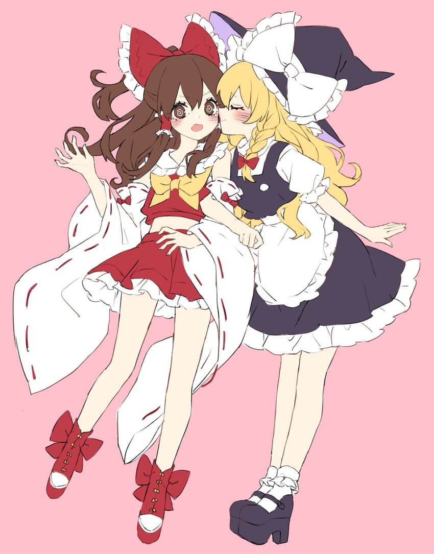 hakurei reimu and kirisame marisa (touhou) drawn by kyouda_suzuka