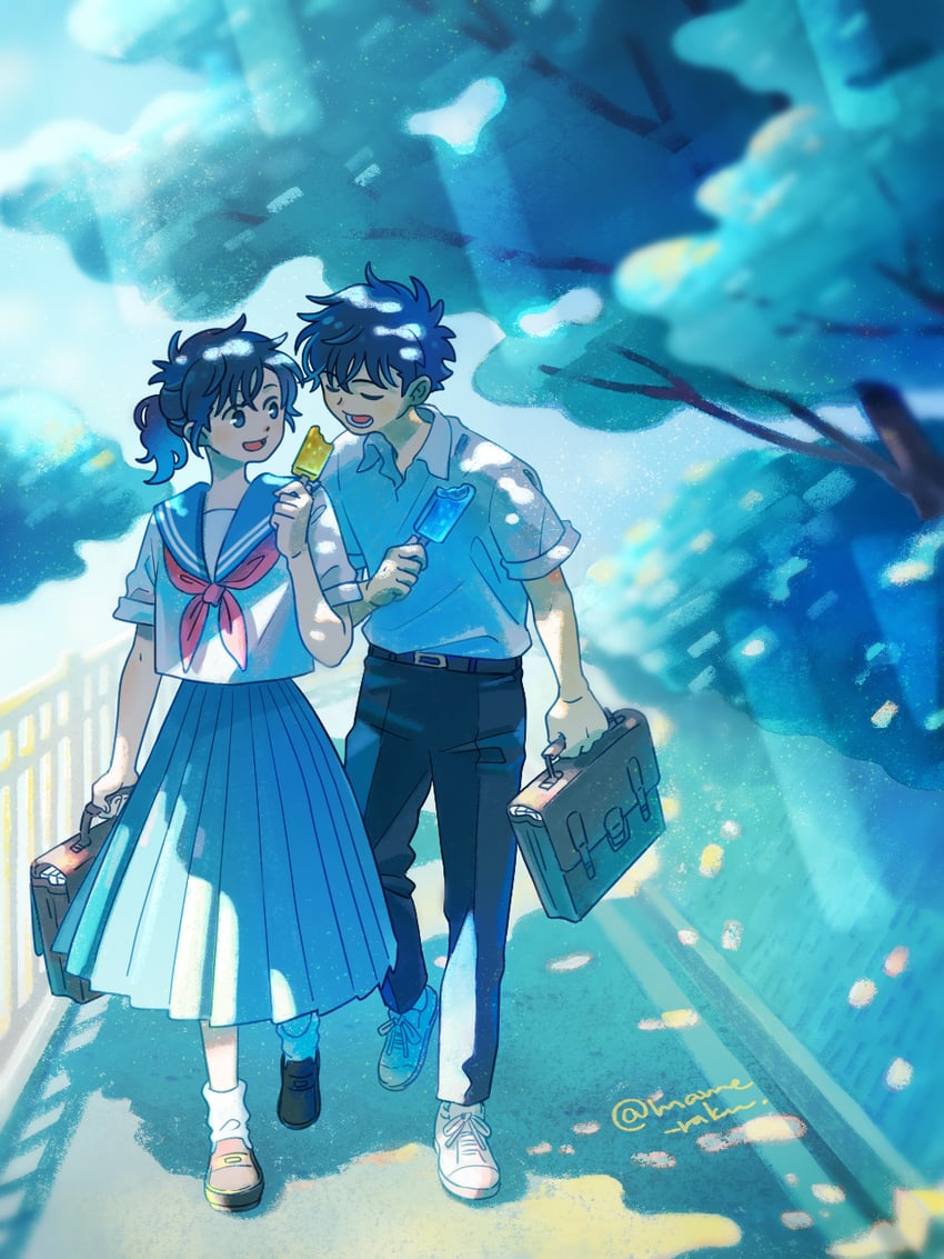 kuroba kaito and nakamori aoko (meitantei conan and 1 more) drawn by maro_mayuge