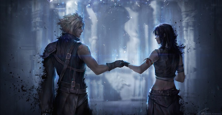 tifa lockhart and cloud strife (final fantasy and 2 more) drawn by anastasia_bulgakova