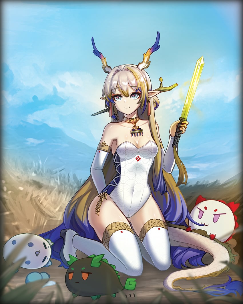 shu, dusk, nian, and ling (arknights) drawn by bluedok_(o-ni)
