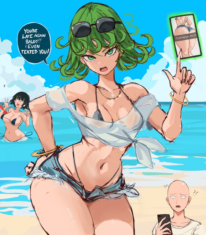 tatsumaki, fubuki, and saitama (one-punch man) drawn by rakeemspoon