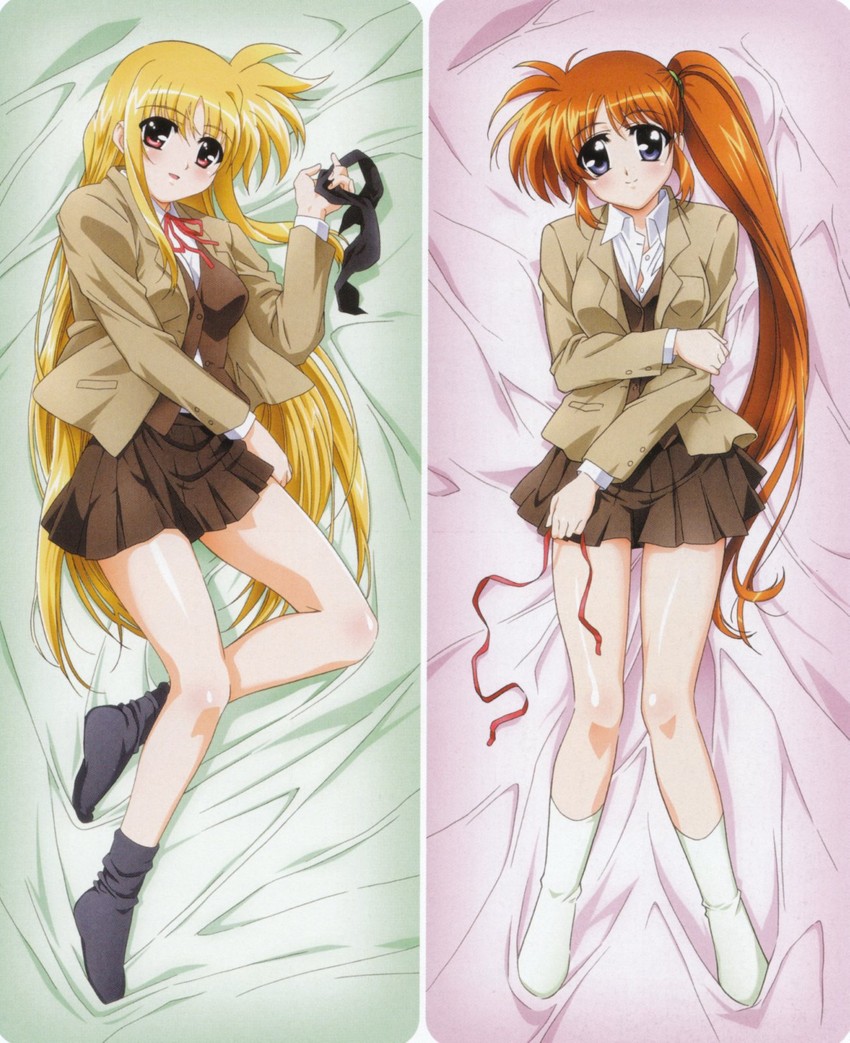 fate testarossa and takamachi nanoha (lyrical nanoha and 2 more) drawn by okuda_yasuhiro