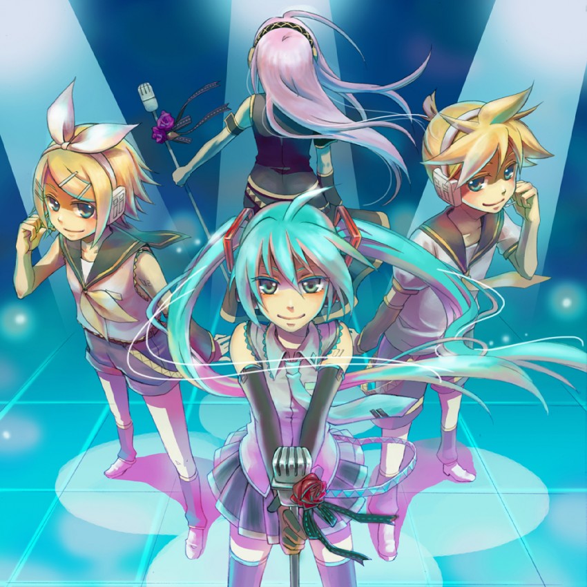 hatsune miku, kagamine rin, kagamine len, and megurine luka (vocaloid) drawn by subuta_(piapro)