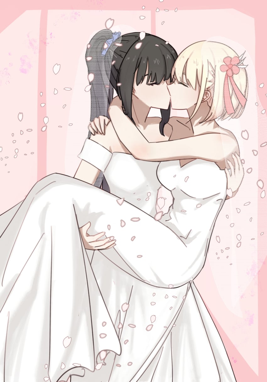 nishikigi chisato and inoue takina (lycoris recoil) drawn by eclair_yuri