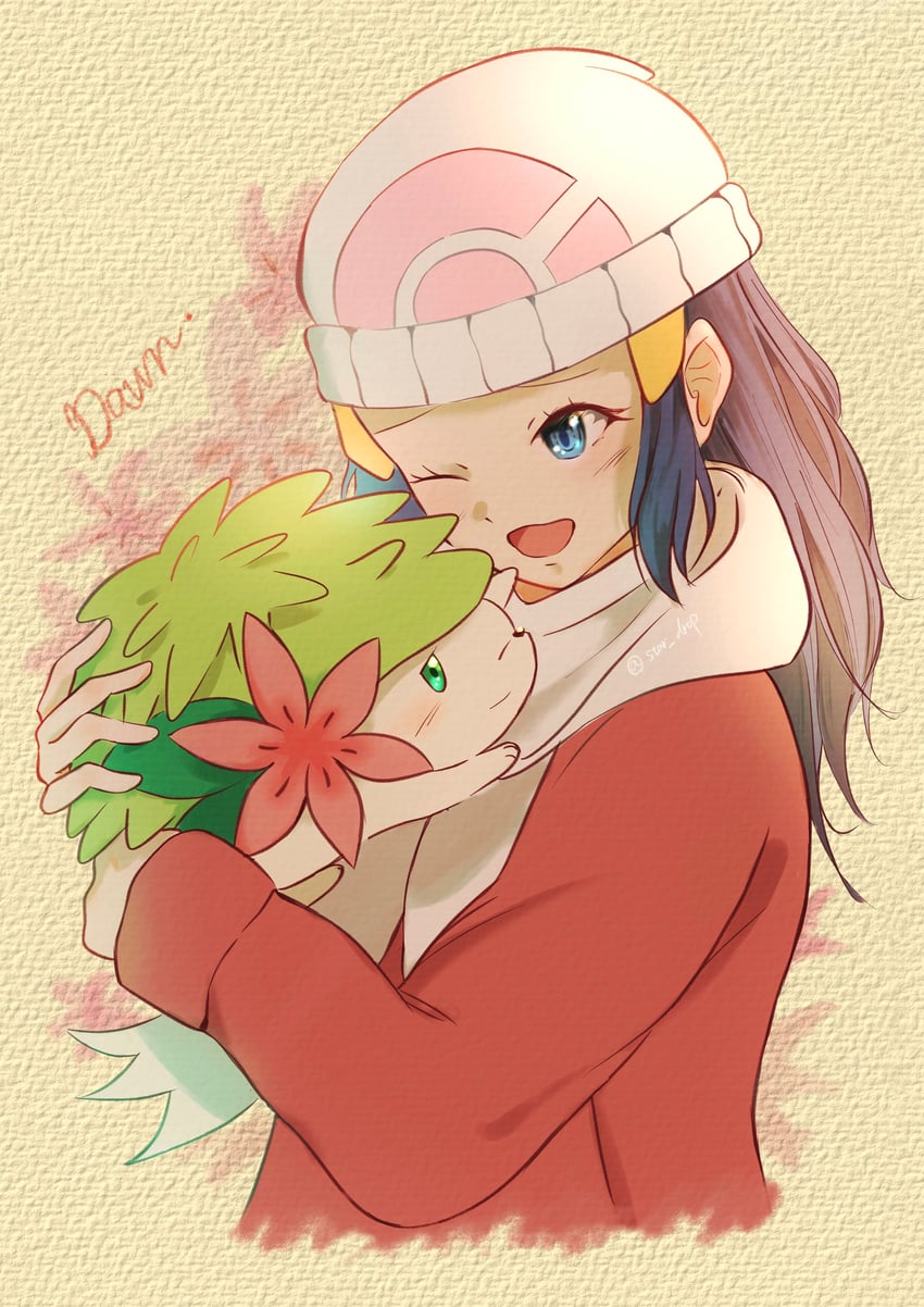 dawn and shaymin (pokemon and 2 more) drawn by star_dr0p