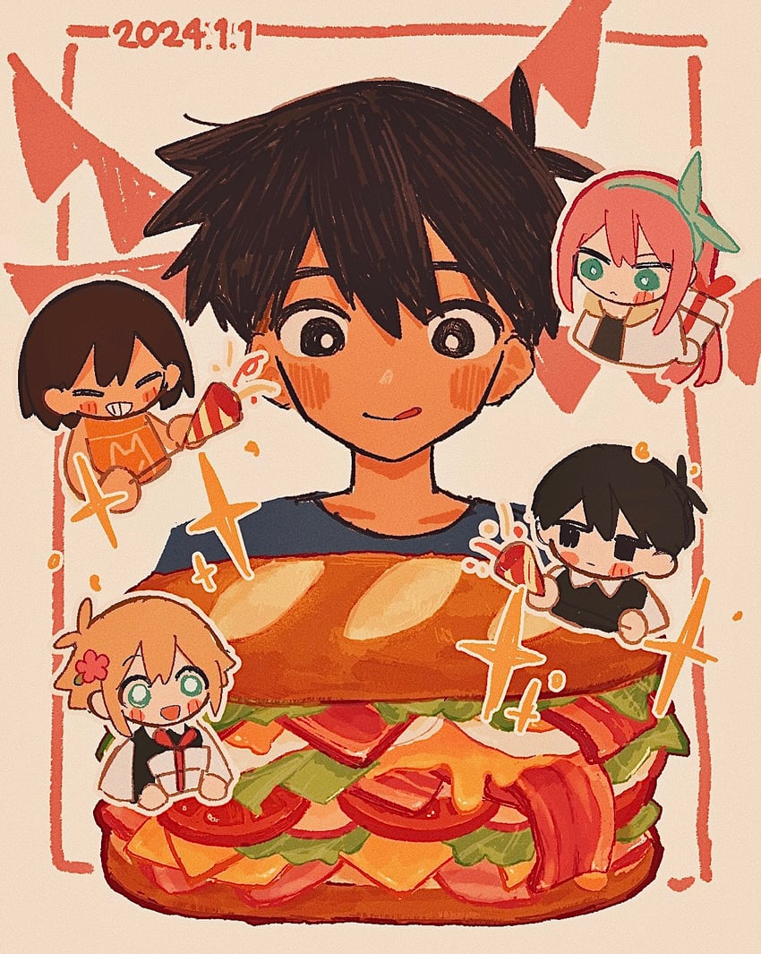 sunny, basil, aubrey, kel, and hero (omori) drawn by ninini_(happy_goody115)