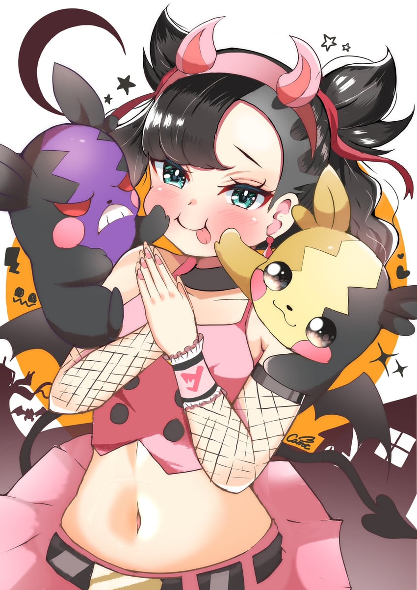 marnie, morpeko, mimikyu, and golbat (pokemon and 1 more) drawn by carrot_summer
